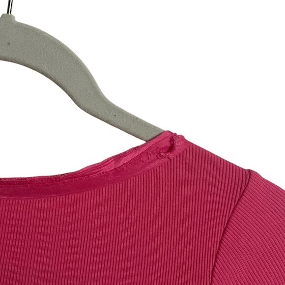 Vintage Pink Rhinestone Ribbed Cropped Ruffled V-Neck Top - Picture 6 of 7